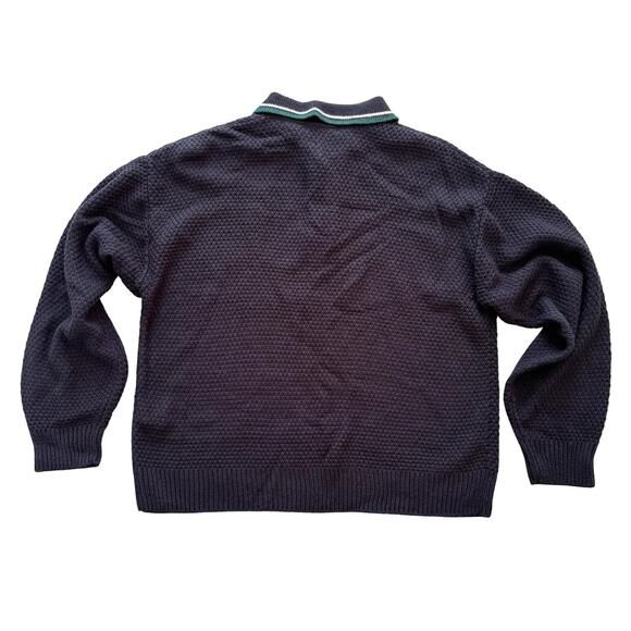 BEAMS HEART Oversized Collared Preppy Polo Sweater in Navy Blue SZ S - Picture 5 of 10